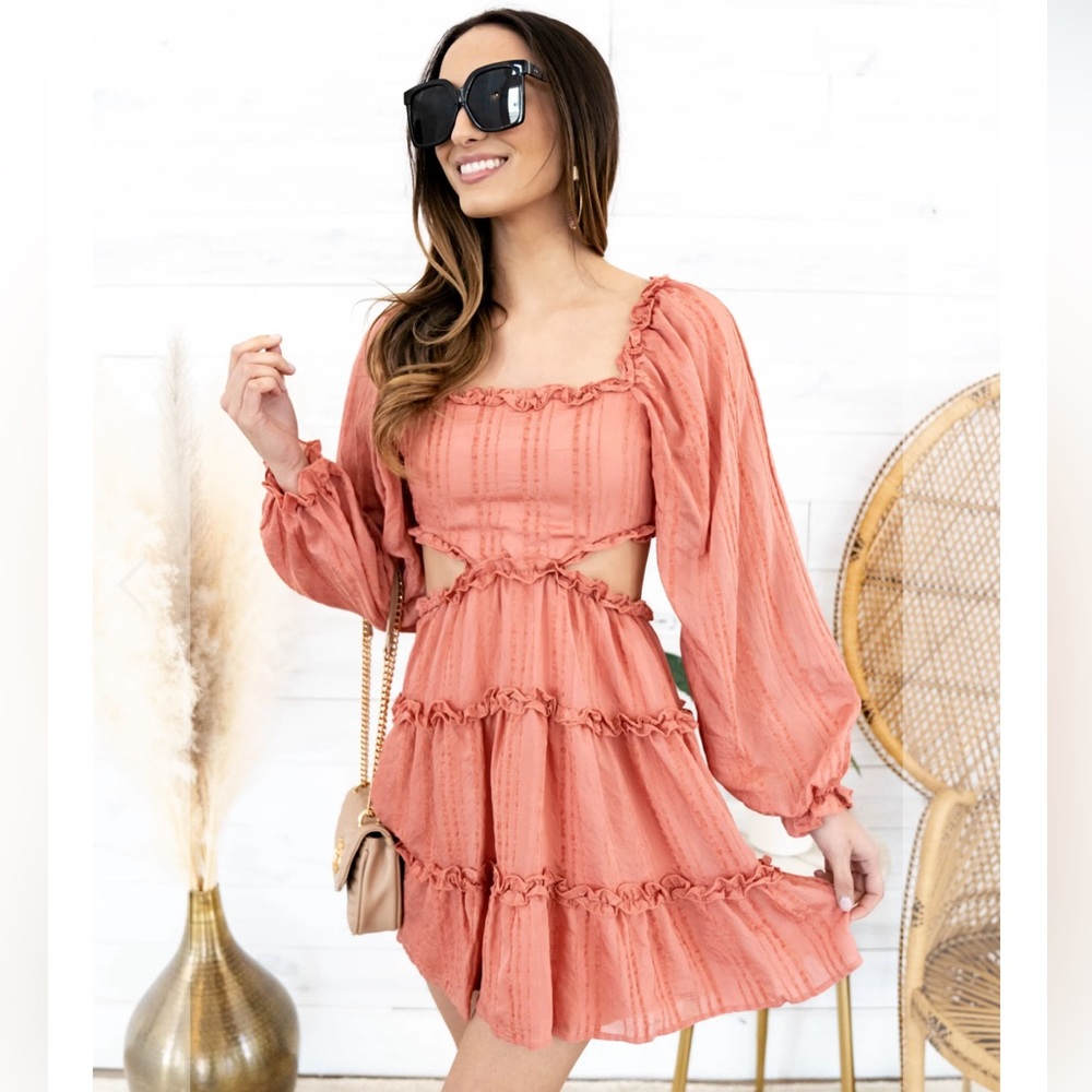 HYFVE | Salmon/Pink Size Small | Ruffle Cut Out Dress - WORN ONCE